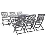 Lechnical 7 Piece Garden Dining Set Solid Acacia Wood Grey,Patio Dining Sets,Table Chairs Outdoor,Garden Furniture,Garden Dining Set-278923