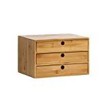 Bamboo Desk Organizer with 3 Drawers | Chest of Drawers Bedroom Unit Storage Cabinet | Office Storage | Living Room Sideboard Hallway Storage | Desk Tidy | Bedside Cabinet,25 x 25 x 22 cm