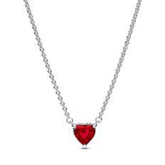 Pandora Sparkling Heart Halo Pendant Collier Necklace - Sterling Silver / Red