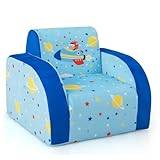 Maxmass Kids Sofa Chair, Flip Out Children Couch with Armrests and Removable Zipper Cover, Foldable Toddler Lounger for Boys Girls Playroom Bedroom (3-in-1, Blue Space)