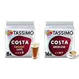 Tassimo Costa Caramel Latte Coffee Pods x8 (Pack of 5, Total 40 Drinks) & Costa Americano Coffee Pods x16 (Pack of 5, Total 80 Drinks)