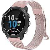 Mugust Compatible with Garmin Forerunner 245 Strap/Garmin Forerunner 245 Music Strap/Garmin Forerunner 645 Strap,Magnetic Clasp Stainless Steel mesh Replacement for Forerunner 245/645 (Rose)