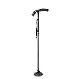 Canes Solid Wood Walking Stick, Walking Stick For Rollator Folding Walking Stick Canes -Leg Base, Adjusted Height-Telescopic Disability Medical Aid Elderly Crutches Aluminum Anti-Skid Walker With Lig