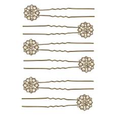 MOOD Gold Plated Pearl And Crystal Flower Hair Pins - Pack of 6