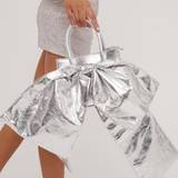 Johnny Oversized Bow Detail Shaped Grab Bag In Silver Faux Leather, Women's Size UK One Size - One Size