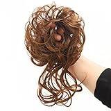 messy bun hair piece Real Human Curly Messy Hair Bun with Fringe Tail Tousled Updo Scrunchies Hair Pieces Elastic Hair Band Ponytail Hair Extension bun hair pieces for women (Color : Light Brown)