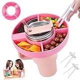 Silicone Snack Ring for Stanley Cup 40 oz with 2 Finger Chopsticks Reusable Snack Bowl for Stanley 40 oz Tumbler Snack Platters 4 Compartment Snack Container for Stanley Cup Accessories (Pink)