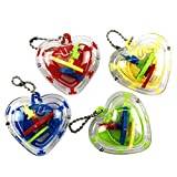 PATKAW 10Pcs 3D Maze Ball Heart Shape Brain Teaser Puzzles Toy Gravity Memory Sequential Maze Ball Keychain Educational Toys for Students Teens Adults Random Color