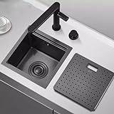 Stainless Steel Hidden Kitchen Sink Kitchen Worktop Small Single Sink Small Nano Bar Kitchen Sink with Covered Island Counter (Color : Black, Size : 28 * 28 * 19cm)