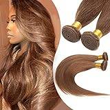 Elailite Hair Weave Bundles Extension 100% Real Human Hair Remy Hair Weft No Clips Straight - #6 Light Brown - 18 Inch