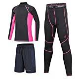 Echinodon Boys Girls 3PCS Football Base Layer Tights Set Long Sleeve Compression Shirt Leggings Outwear Short Athletic Underwear Unisex Pink