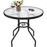 Yaheetech Patio Dinning Table Round Garden Coffee Table Outdoor Bistro Table Tempered Glass Top with Parasol Hole Garden Furniture 80cm Dia. x 72.5cm H