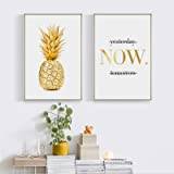 YANMAN Art Posters,Design Poster Set Nordic Golden Pineapple Letters Posters and Art Prints Modern Wall Pictures Wall Decoration for Bedroom Living Room Without Frame (21 x 30 cm)