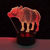 SUKUDO 3D Night Light Toy LED Illusion Lamp Animal Cow Pattern 16 Color Change Decor Table Lamp with Remote Control, Christmas Birthday Gifts for Boys Girls