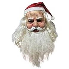 Budstfee Santa Mask with Hat, Realistic Beard Wrinkled Santa Claus Mask, Latex Simulation Christmas Full Head Mask for Party Cosplay Costume