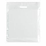 100x HEAVY DUTY STRONG COLOREDFULL PLASTIC CARRIER PATCH HANDLE BAGS, PARTY, BOUTIQUE GIFT BAGS (White, 10 x 12)