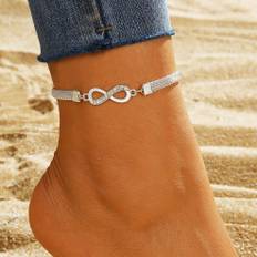 (Silvery) 1pc Shiny Zircon Infinity Anklet - Elegant Minimalist Ankle Bracelet