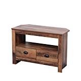 Kingwudo®Wooden Corner TV Units TV Stand Cabinet with 2 Drawers and Shelf Corner Cabinet Storage Units for Living Room,W85xD39xH58cm