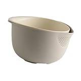 LOVIVER Vegetable Washing Drainage Basket Kitchen Colander Bowl Double Layer Thicken Material Fruit Cleaning Basin for Veggies Fruits, Light Gray