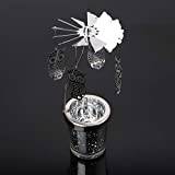 Baiyao Owl Rotating Carousel Metal Tea Light Candle Holder Center Candelabrum Silver Glass Pillar Candle Holders Candlestick Christmas/Wedding/Home Table Decor Gift