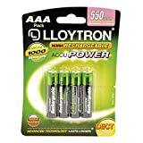 LLOYTRON NiMH Rechargeable AccuPower Batteries / AAA Size / 550mAh / 4 Pack - B014