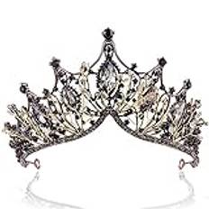 Baroque Black Queen Crowns for Women, Rhinestone Wedding tiara Crown Wedding Halloween Faire Costume Birthday Crown Music Festival Hair gothic Accessories