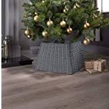 Large Square Rattan Christmas Tree Skirt Stand | Natural Dark Willow, Strong Rattan | Basket Cover Tidy Decor | Perfect Christmas Decoration (grey)