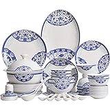 Creativity Ceramic Dinner Plate Sets 58 Piece Dinnerware Set Service for 6-8 Blue and White Pattern Bone China Bowls and Dish Set