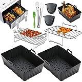 6PCS Ninja Air Fryer Accessories,Ninja Dual Silicone Air Fryer Liners with  Oil Brush/ BBQ Clip/ Silicone gloves,Air Fryer Rack Accessories for Oven,  and Microwave (grey) 