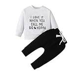 Newborn Infant Baby Girls Boys Print Letter Autumn Long Sleeve Pants Pullover Tops Hoodie Trousers Set Clothes Boys Shorts Outfits (White, 6-12 Months)