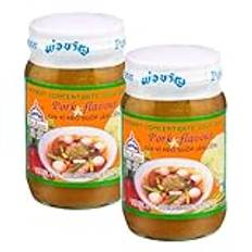 Por Kwan Thai Instant Concentrate Pork Flavour Soup Base Broth Stock Seasoning Paste 225g (Pack of 2)