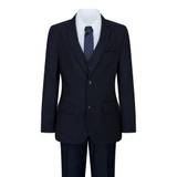 Boys Navy Blue 5 Piece Suit Blazer Waistcoat Shirt Tie Trousers Wedding Party - Navy / 8 Years