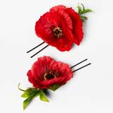 Claire's Red Poppy Floral Hair Pins - 2 Pack