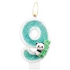 Panda Happy Birthday Cake Topper Number 9 Candle, Panda Bear Bamboo 9th Birthday Cake Decoration Animals Theme Party Supplies for Boys Girls Kids (9th Green)