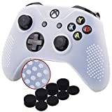 YoRHa Studded Silicone Cover Skin Case for Microsoft Xbox One X & Xbox One S controller x 1(white) With emoji Pro thumb grips 8 pieces