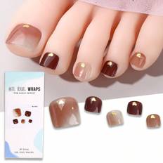 SHEIN Half Cover Gel Toe Nail Stickers  Simple Beige Color With Gold Heart Pattern Including  Nail File Suitable For Women And Girls Full Toe Nail Require U