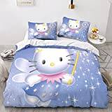 POYSPRING Hello Kitty Duvet Cover Cartoon Cat Set Soft Microfiber Bedding Set for Adults Teenager Kids 3 Piece Set with Zipper Closure for Home Decoration Quilt Cover King（220x240cm）