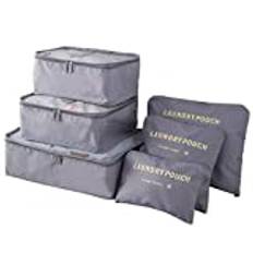 Kono 6PCS Packing Cubes Set Travel Luggage Zip Organisers Clothes Underwear Socks Storage Bag Pouch (Grey)