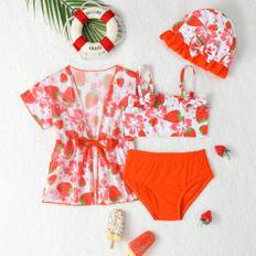 SHEIN Cute Baby Girls Swimsuit With Matching CoverUp And Swim Cap
