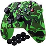 YoRHa Water Transfer Printing Camouflage Silicone Cover Skin Case for Microsoft Xbox One X & Xbox One S controller[After 8.2016 model] x 1(green) With PRO thumb grips x 8