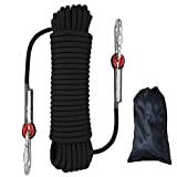 Outdoor Climbing Rope Diameter 10mm Outdoor Static Rock Climbing Rope, High Strength Cord Safety Rope Braid Nylon Rope, Escape Rope Fire Rescue Parachute Rope with 2 Carabiner, Black Length 20m