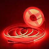 Aclorol Led COB Light Strip 5M Red Flexible COB Strip Lights for Bedroom 12V Tape Lighting 1600Leds/5M for TV Cabinet Closet Other DIY Lighting(Power Supply&LED Dimmer Not Included)