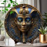 Egyptian Pharaoh Mask Aluminum Wall Art, 8-inch Round Decorative Poster Board For Home, Garland Embellished Waterproof Metal Sign, Ideal For Bathroom & Home Decor - 1 Piece - 8x8 inch/20cm*20cm