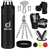 Odoland Punch Bag Unfilled Set 3.28FT Boxing Punch Bag with 12oz Boxing Gloves, Reflex Ball, Hand Wraps, Chains and Skipping Rope, Punching Bag for Adults Kick Boxing Equipments Home MMA Training