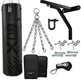 XN8 Filled Punch Bag Heavy Duty Hanging Boxing Set 5ft 4ft, for Training Punching Kickboxing Fitness MMA Grappling Muay Thai Karate Home Gym with Wall Bracket Steel Chain