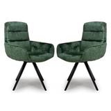 Oakley Green Chenille Fabric Dining Chairs Swivel In Pair