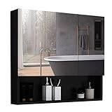 WolFum Space Aluminum Bathroom Storage Mirror Cabinet 60/70/80cm Medicine Cabinet With Mirror Mirror Storage Cabinet (Color : Black, Size : 70 * 70 * 13cm)
