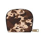 Brown Cowhide Art Womens Credit Card Holder Wallet Leather Card Case RFID Blocking Small Blocked Purses