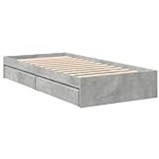 vidaXL Bed Frame, Bed with Drawers for Bedroom, Bed Frame with Slatted Frame, Bedroom Bed, Single Bed, Concrete Grey, 90 x 200 cm, Wood Material