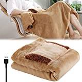 USB Heated Blanket, Soft Wearable Electric Blanket Portable Shawl Warm Blanket with Button Heating Blanket for Home Travel Office Car (Camel)